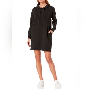 Long-Sleeve Hooded Mini Sweatshirt Dress, Black NWT